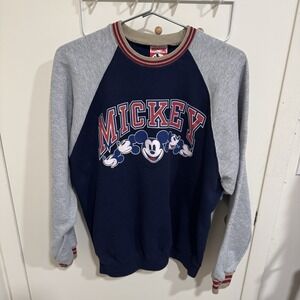 Vtg Mickey Inc Micky Mouse Blue Gray Long Sleeve Pullover Sweatshirt Mens Medium